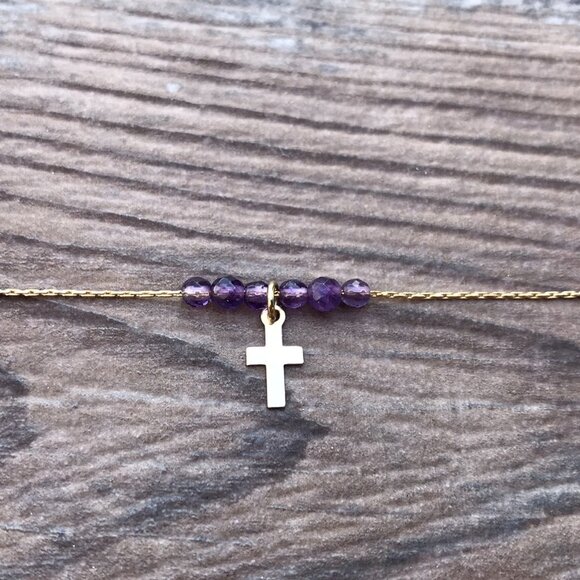 Beaded Cross necklace, gold, Easter gift, Christian gift, minimalist, gemstone, - Picture 3 of 6